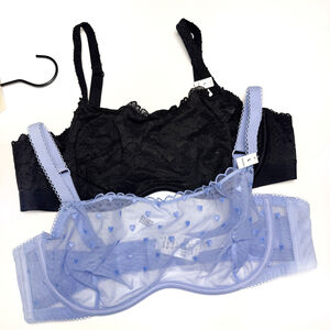 Victoria's Secret PINK Size Large Set of 2 Scoop Mesh Black and Blue Bras
